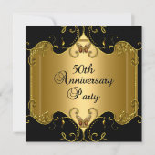 50周年結婚記念日 ゴールド ブラック バタフライ 招待状 (正面)