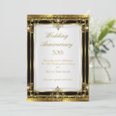 50周年結婚記念日 ゴールド ブラック ホワイトパール 2 招待状 (スタンド正面)