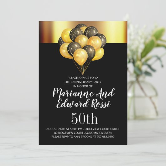 50周年結婚記念日 ゴールド ブラック 招待状 (スタンド正面)