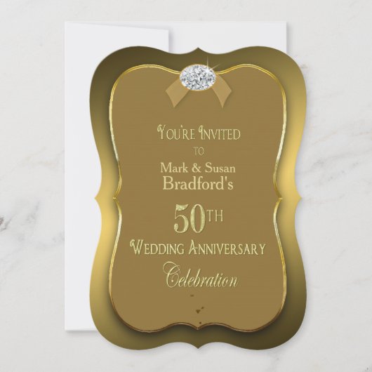 50周年結婚記念日 - ゴールド/偽ダイヤモンド 招待状 (正面)