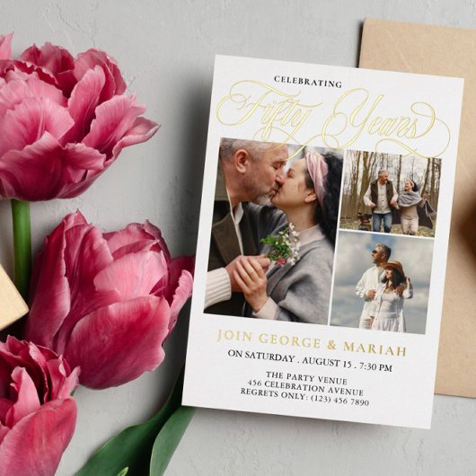 50周年結婚記念日 ゴールド 箔招待状