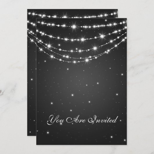 50周年結婚記念日 シャンパン チェーン ブラック 招待状 (正面/裏面)