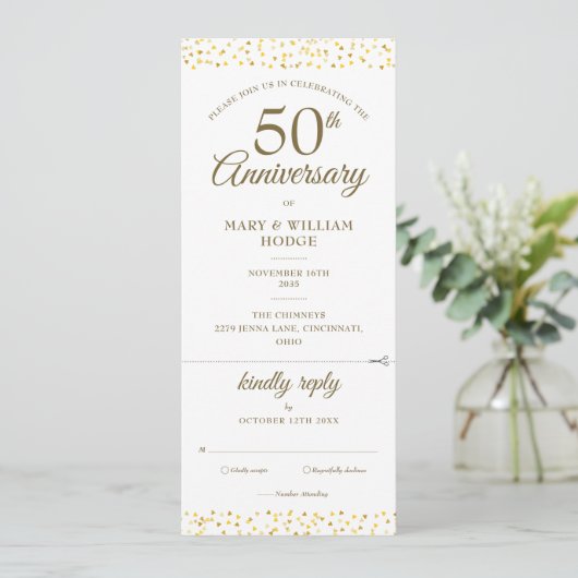 50周年結婚記念日 ハート コンフェッティ RSVP 招待状 (スタンド正面)