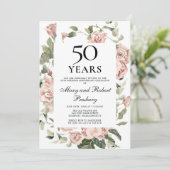 50周年結婚記念日 ピンクのバラの花束 招待状 (スタンド正面)