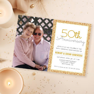 50周年結婚記念日 フォト ゴールド グリッター 招待状