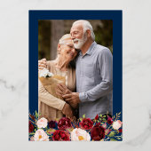 50周年結婚記念日 フォト ブラッシュ レッド フラワーズ 箔招待状 (裏面)