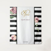 50周年結婚記念日 フラワーレッドゴールド50  タペストリー (正面)