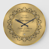 50周年結婚記念日 ブラックマンダラ ゴールド ラージ壁時計 (正面)