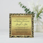 50周年結婚記念日 ブラック&ゴールドのダマスク 招待状 (スタンド正面)