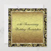 50周年結婚記念日 ブラック&ゴールドのダマスク 招待状 (裏面)