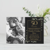 50周年結婚記念日 ブラック ゴールド グリーンフォト 招待状 (スタンド正面)