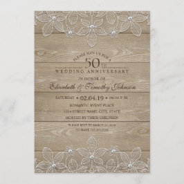 50周年結婚記念日 ラスティック ウッド ヴィンテージ ラッセル 招待状