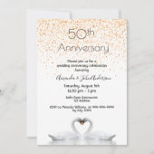 50周年結婚記念日 ラブラブな2羽の白スワン 招待状 (正面)