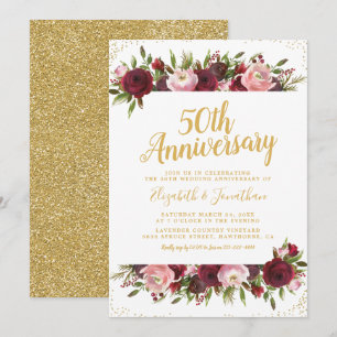 50周年結婚記念日 ワインレッド ブラッシュ ゴールド 招待状