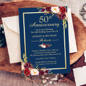 50周年結婚記念日 ワインレッド 花柄 ネイビーブルー 招待状