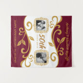 50周年結婚記念日 写真を追加 赤金 タペストリー (正面(横))