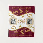 50周年結婚記念日 写真を追加 赤金 タペストリー (正面)