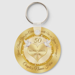 50周年結婚記念日、愛のハト、ハート キーホルダー