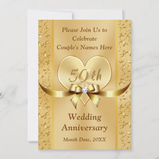 50周年結婚記念日 招待状 ゴールド (正面)