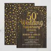 50周年結婚記念日 - 木目とゴールド 招待状 (正面/裏面)