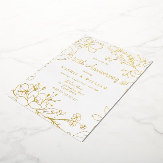 50周年結婚記念日 本物の金 箔招待状 (回転した状態)