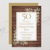 50周年結婚記念日　素朴な木製グリーン 招待状 (正面/裏面)