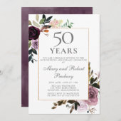 50周年結婚記念日 紫色 モーブ ピンク 花 招待状 (正面/裏面)
