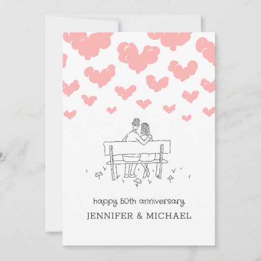 50周年結婚記念日 結婚したカップル ハート カード (正面)