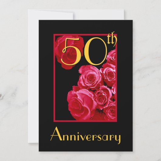 50周年結婚記念日 赤いバラ 招待状 (正面)