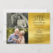 50周年結婚記念日　過去と現在　2枚の写真 招待状 (正面)