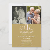 50周年結婚記念日　過去と現在　2枚の写真 招待状 (正面)