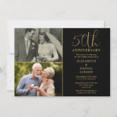 50周年結婚記念日　過去と現在　2枚の写真 招待状 (正面)