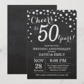 50周年結婚記念日 黒と銀のチョークボード 招待状 (正面/裏面)