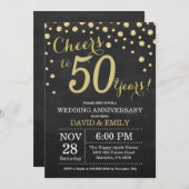 50周年結婚記念日 黒板 ブラック ゴールド 招待状 (正面/裏面)