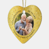 50周年結婚記念日 2枚の写真 ゴールドハート セラミックオーナメント (左)