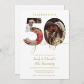 50周年結婚記念日 2枚の写真 ゴールド 招待状 (正面/裏面)