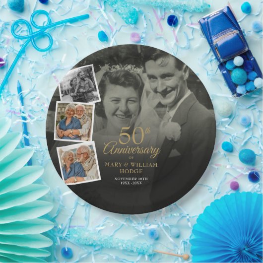 50周年結婚記念日 5枚の写真コラージュ ペーパープレート (パーティー)