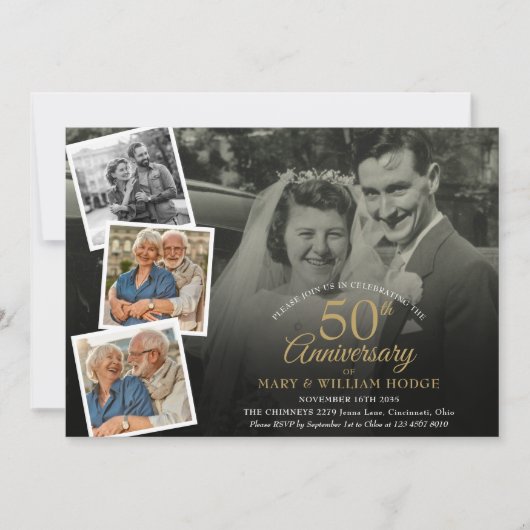 50周年結婚記念日 5枚の写真コラージュ 招待状 (正面)