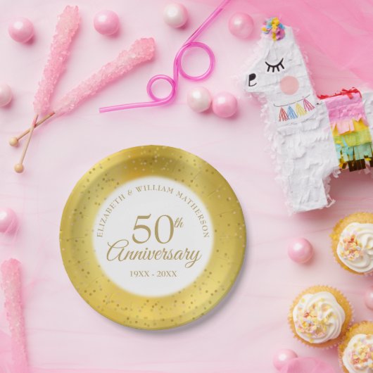 50周年結婚記念金ゴールド粉じん箔 ペーパープレート (パーティー)