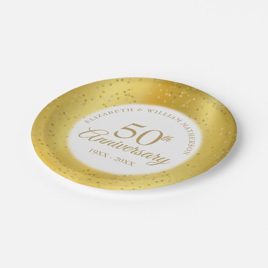 50周年結婚記念金ゴールド粉じん箔 ペーパープレート (アングル)