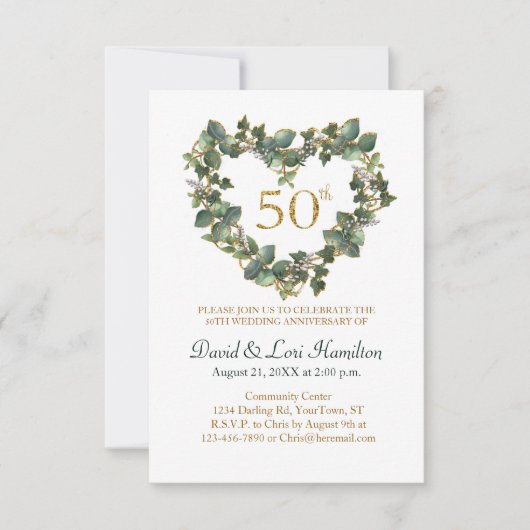 50周年結婚記念 ウォーターカラーアイビー ハートリース (正面)