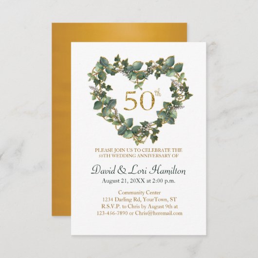 50周年結婚記念 ウォーターカラーアイビー ハートリース (正面/裏面)