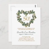 50周年結婚記念 ウォーターカラーアイビー ハートリース ポストカード (正面/裏面)