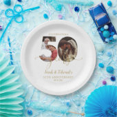 50周年結婚記念 ゴールド2写真 ペーパープレート (パーティー)