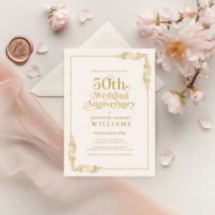 50周年結婚記念 ゴールド フラワーフレーム 招待状