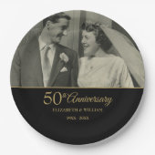 50周年結婚記念 ゴールド ブラック フォト ペーパープレート (正面)