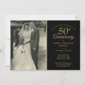 50周年結婚記念 ゴールド ブラック 2枚の写真 招待状 (正面)