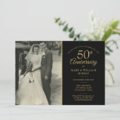 50周年結婚記念 ゴールド ブラック 2枚の写真 招待状 (スタンド正面)