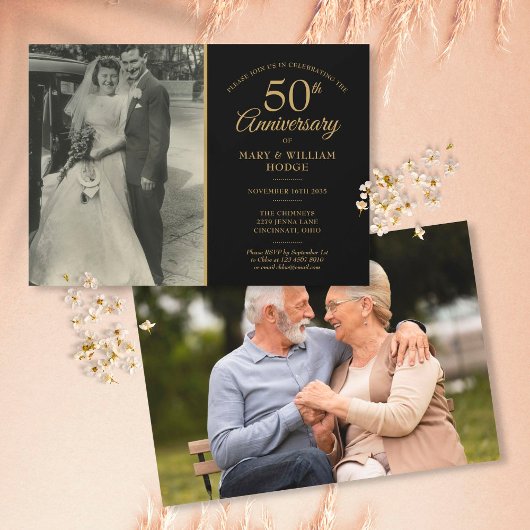 50周年結婚記念 ゴールド ブラック 2枚の写真 招待状