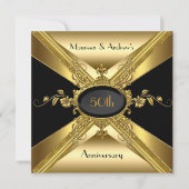 50周年結婚記念 デコ ゴールド ゴールデン 2 招待状 (正面)